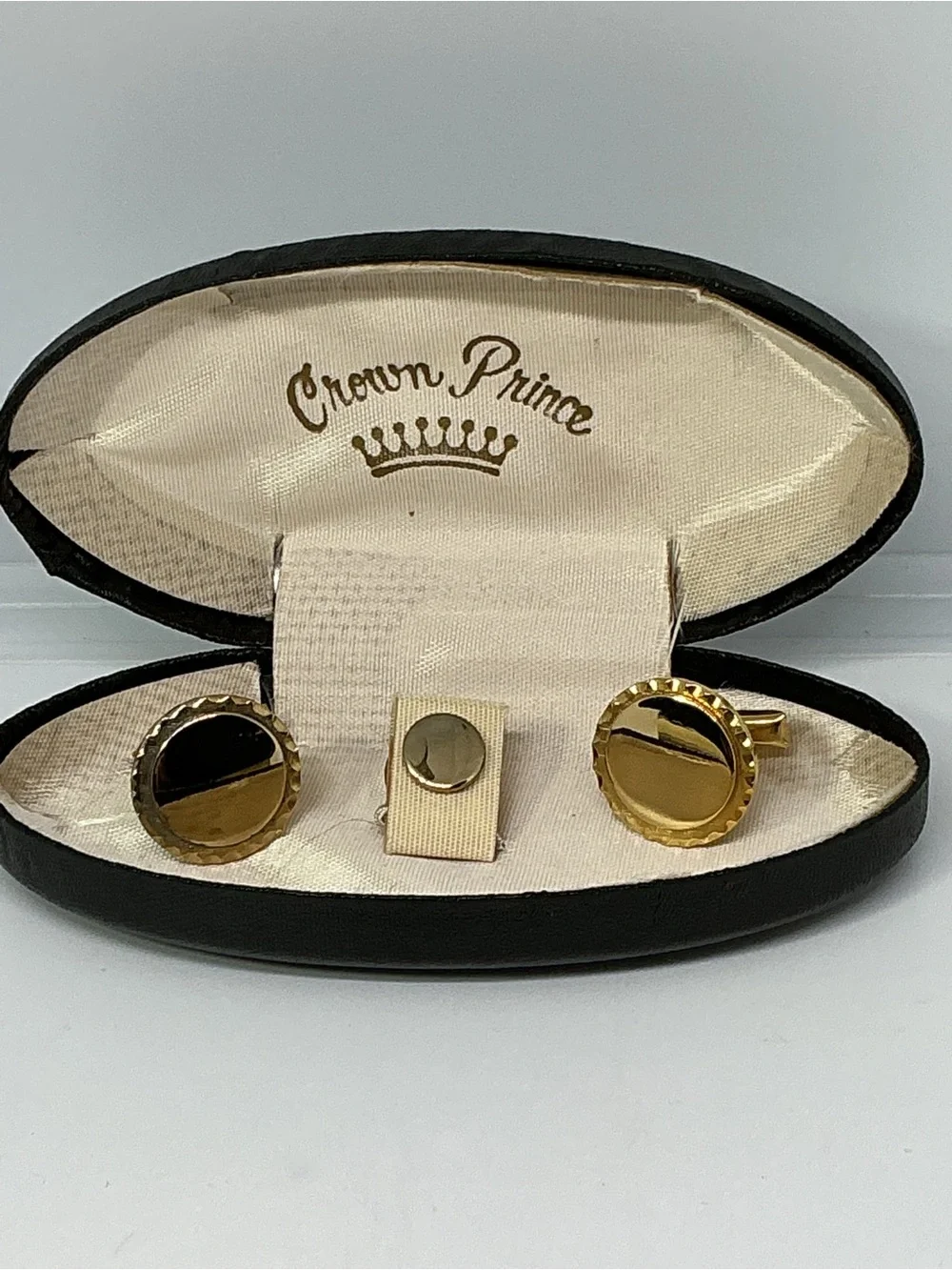 Vintage Crown Price Gold Tone Cufflink Set Presentation Box